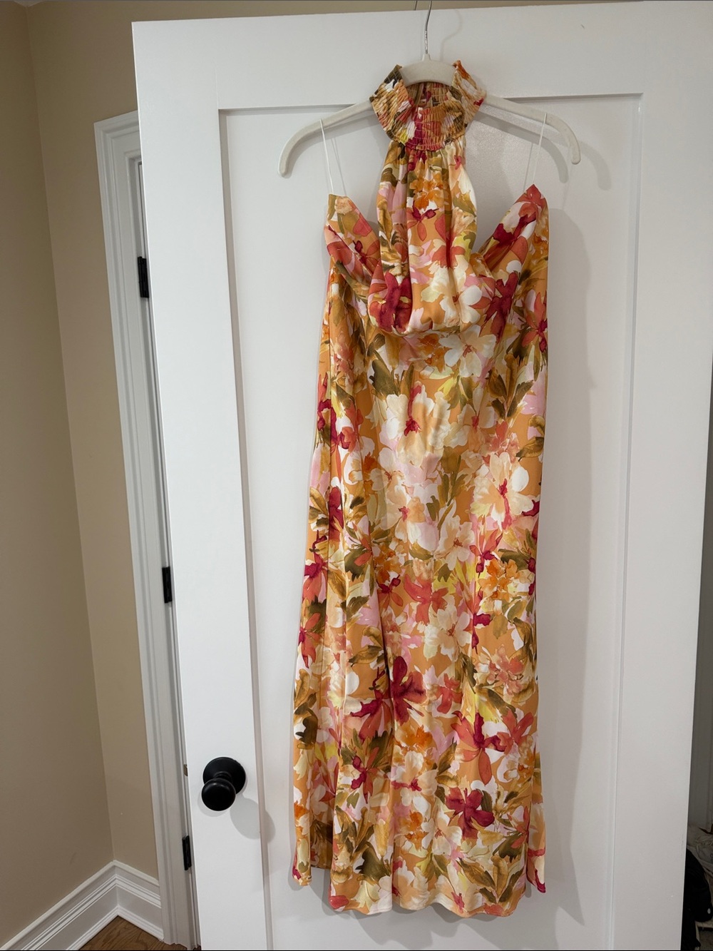 Sleeveless Floral Midi Dress with Smocked Halter Neck - Multi